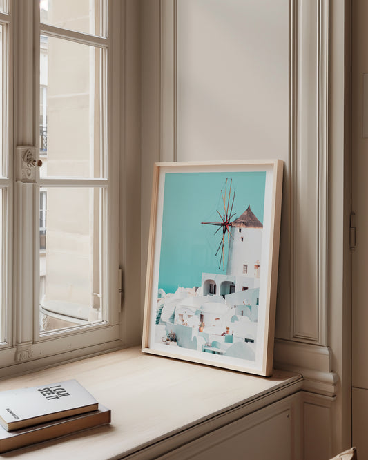 Santorini Windmill Poster