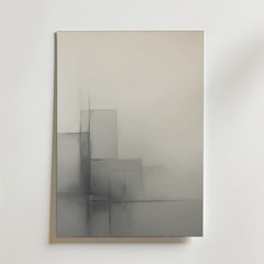 The Whispers of Structure Poster by Bozetto är ett minimalistiskt abstrakt print på premiumpapper med mjuka grå geometriska former och linjer på en neutral bakgrund med en subtil gradient och en lyxig matt yta.