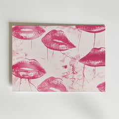 Bozetto Lip Stains Poster föreställer rosa läppar och abstrakta bläcklinjer på en vit bakgrund - en perfekt romantisk väggdekoration.