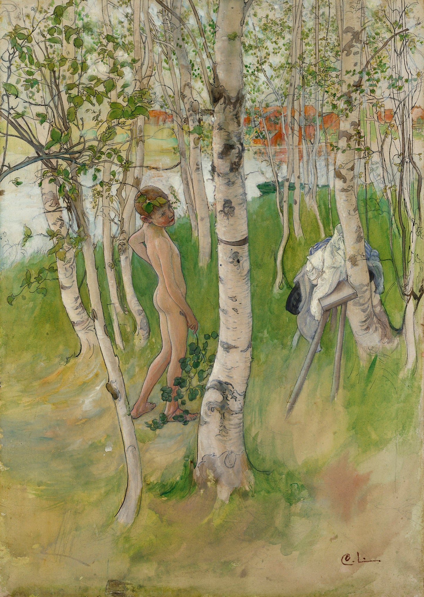Carl Larsson Nude Boy among Birches Poster