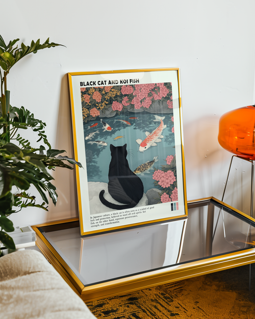 Black Cat and Koi Pond Poster