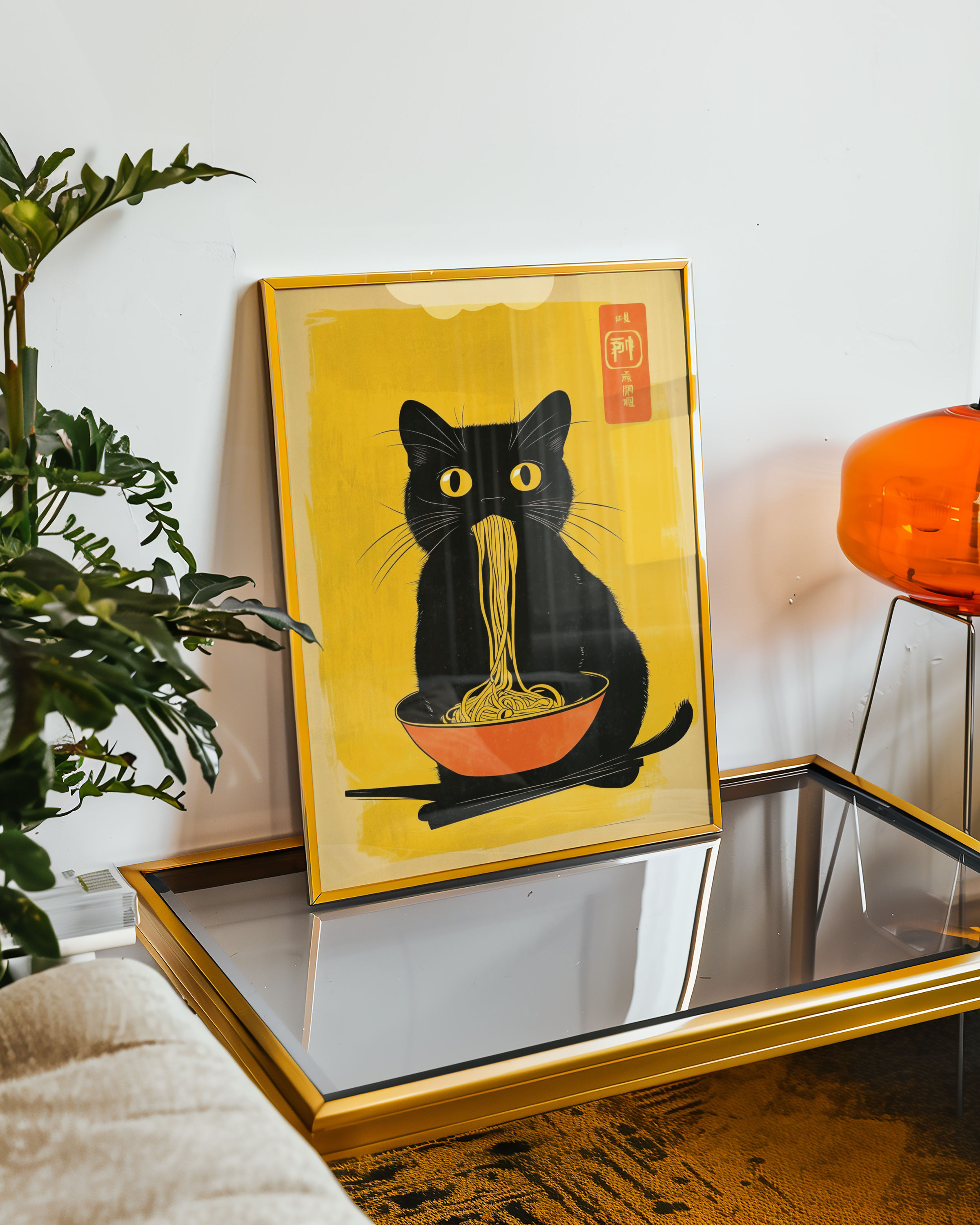 Black Cat Eats Noodle Poster