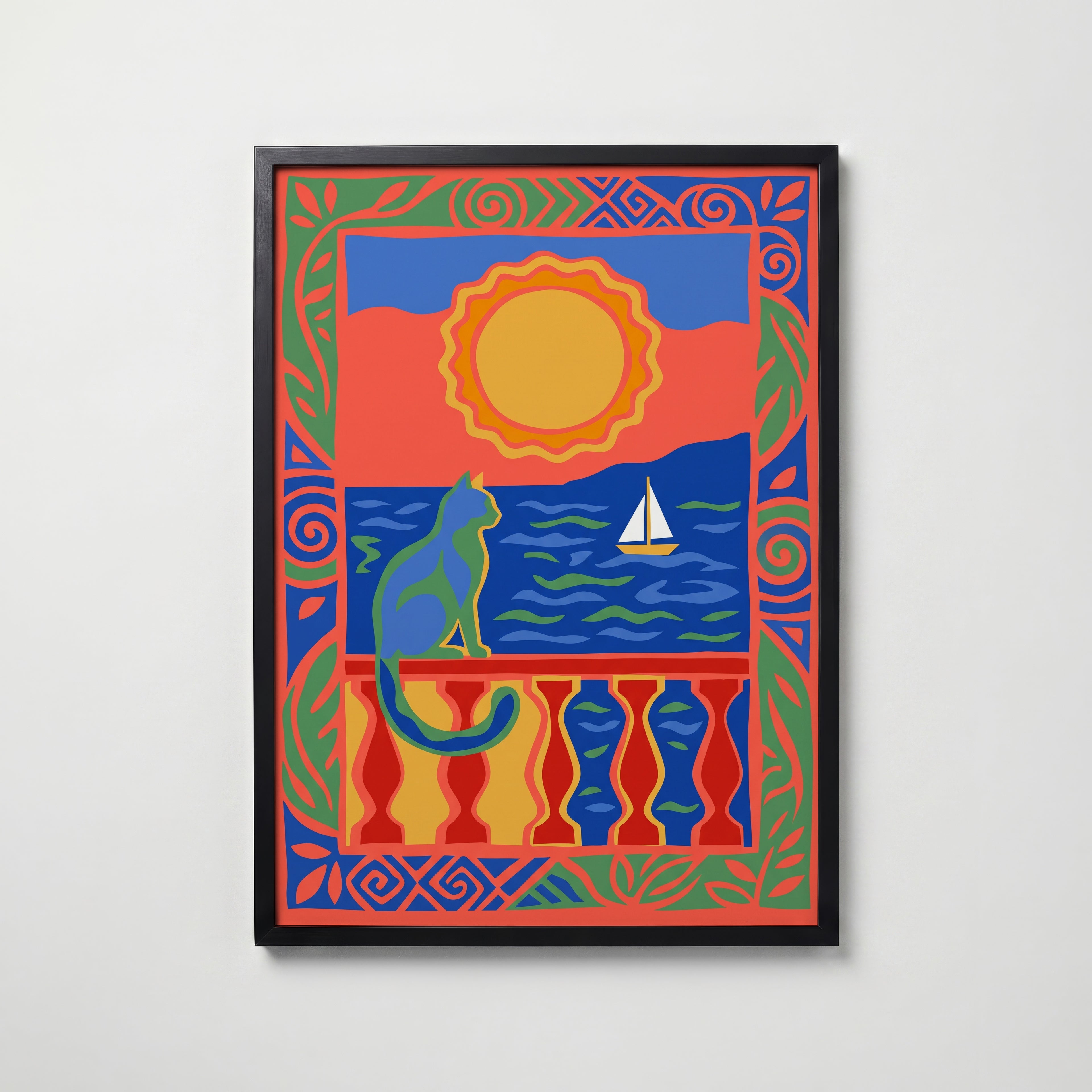 Matisse Balcony Cat Poster – svart ram