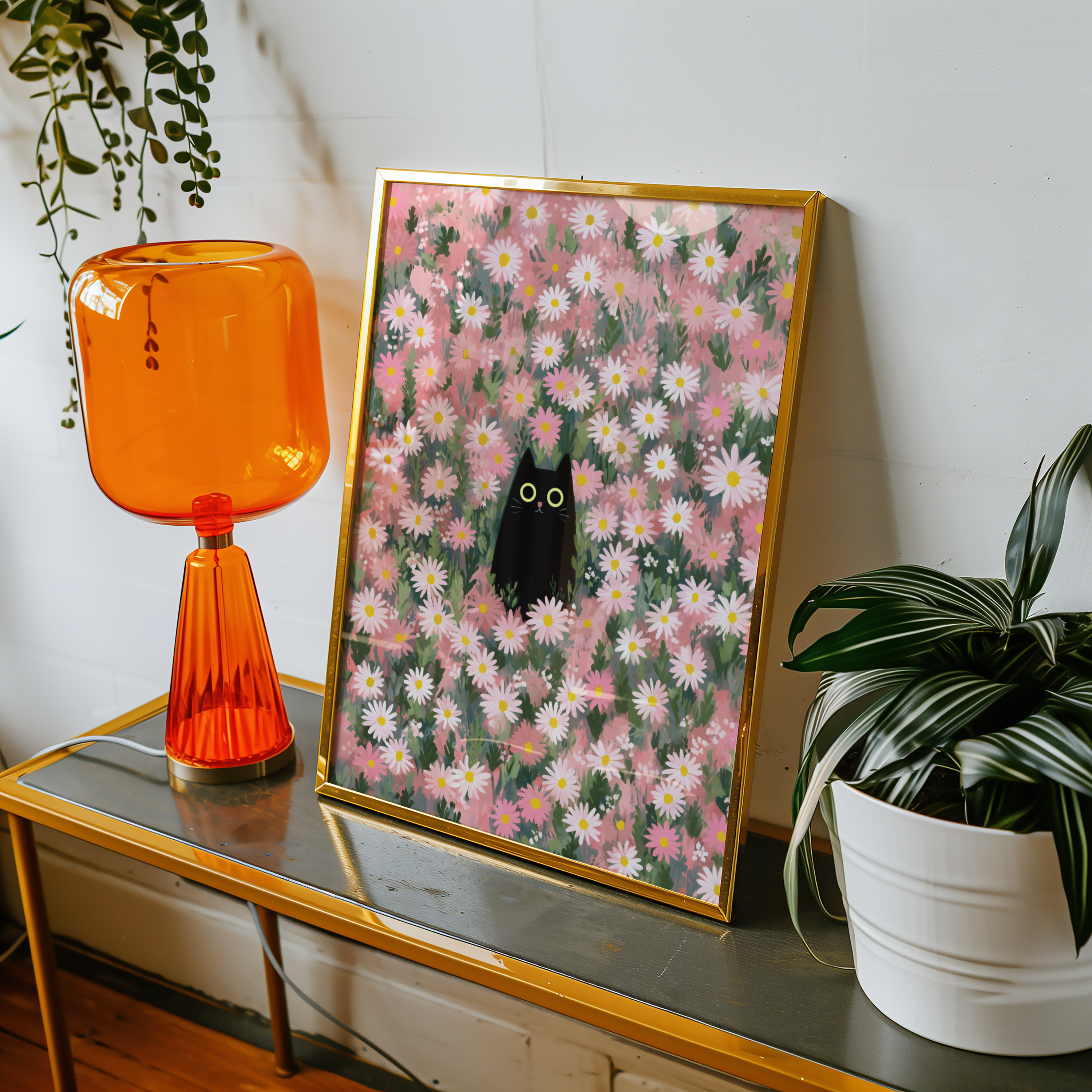 Hidden Cat in Daisy Meadow Poster