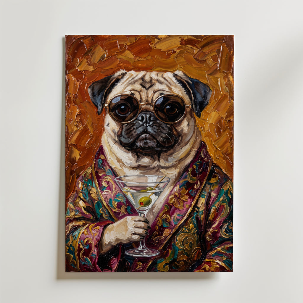 Martini Pug Poster – canvas utan passepartout