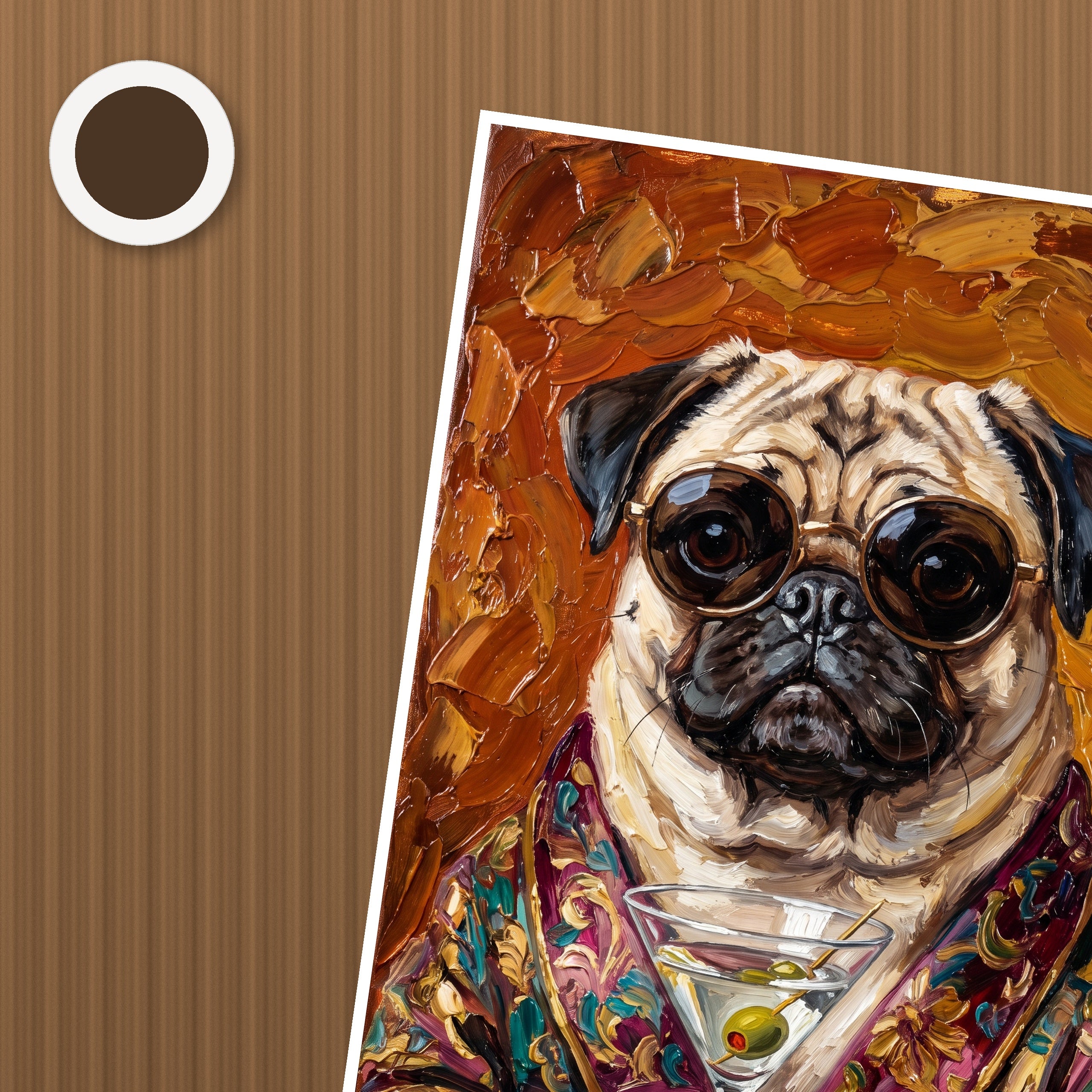 Martini Pug Poster – närbild på papper
