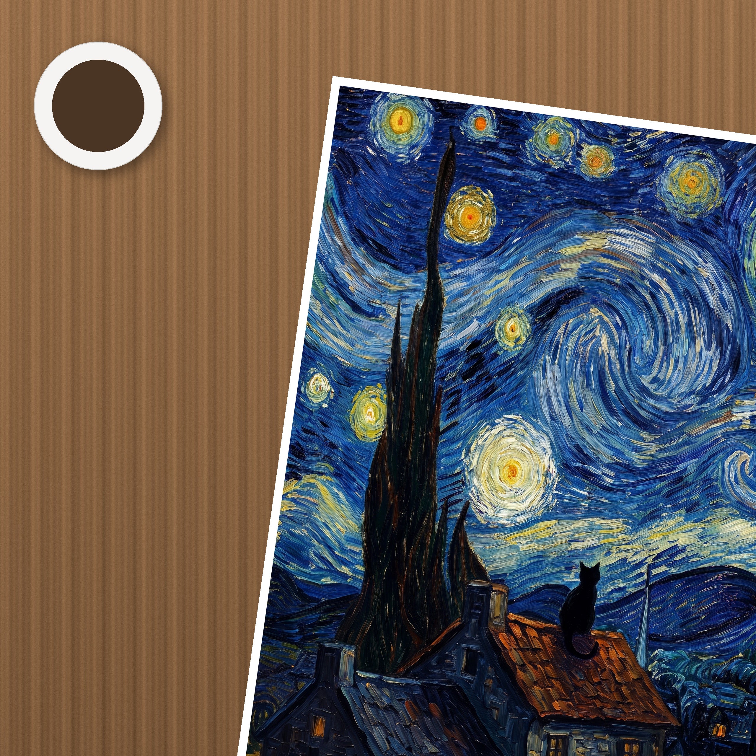 Starry Night Cat Poster – närbild på papper