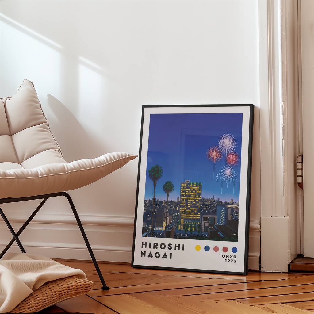 Hiroshi Nagai Fireworks Over City Poster