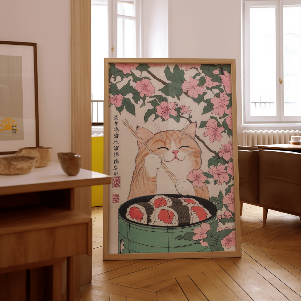 Sakura Sushi Cat Poster