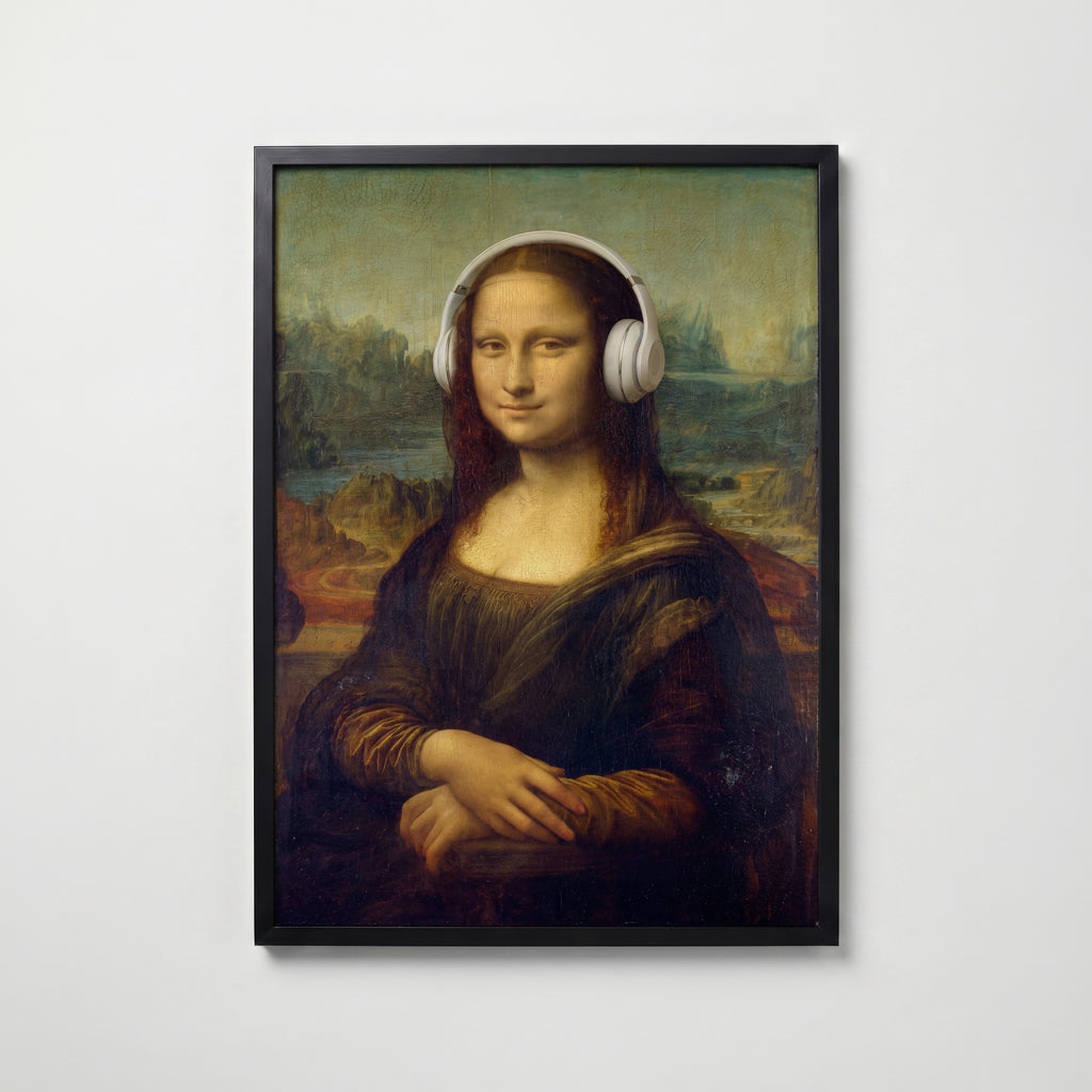 Mona Lisa Headphones Poster – svart ram