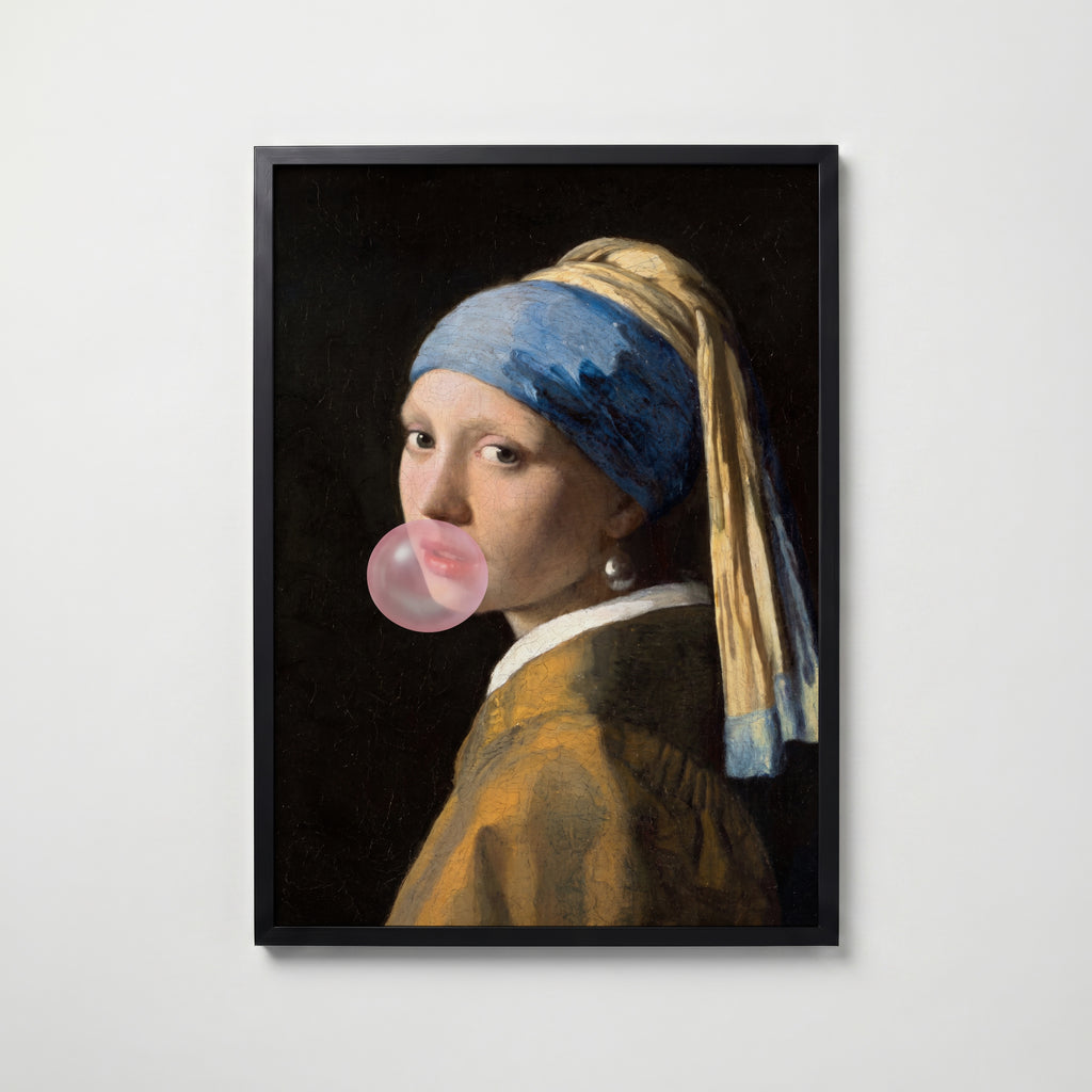 Pearl Earring Bubblegum Poster – svart ram
