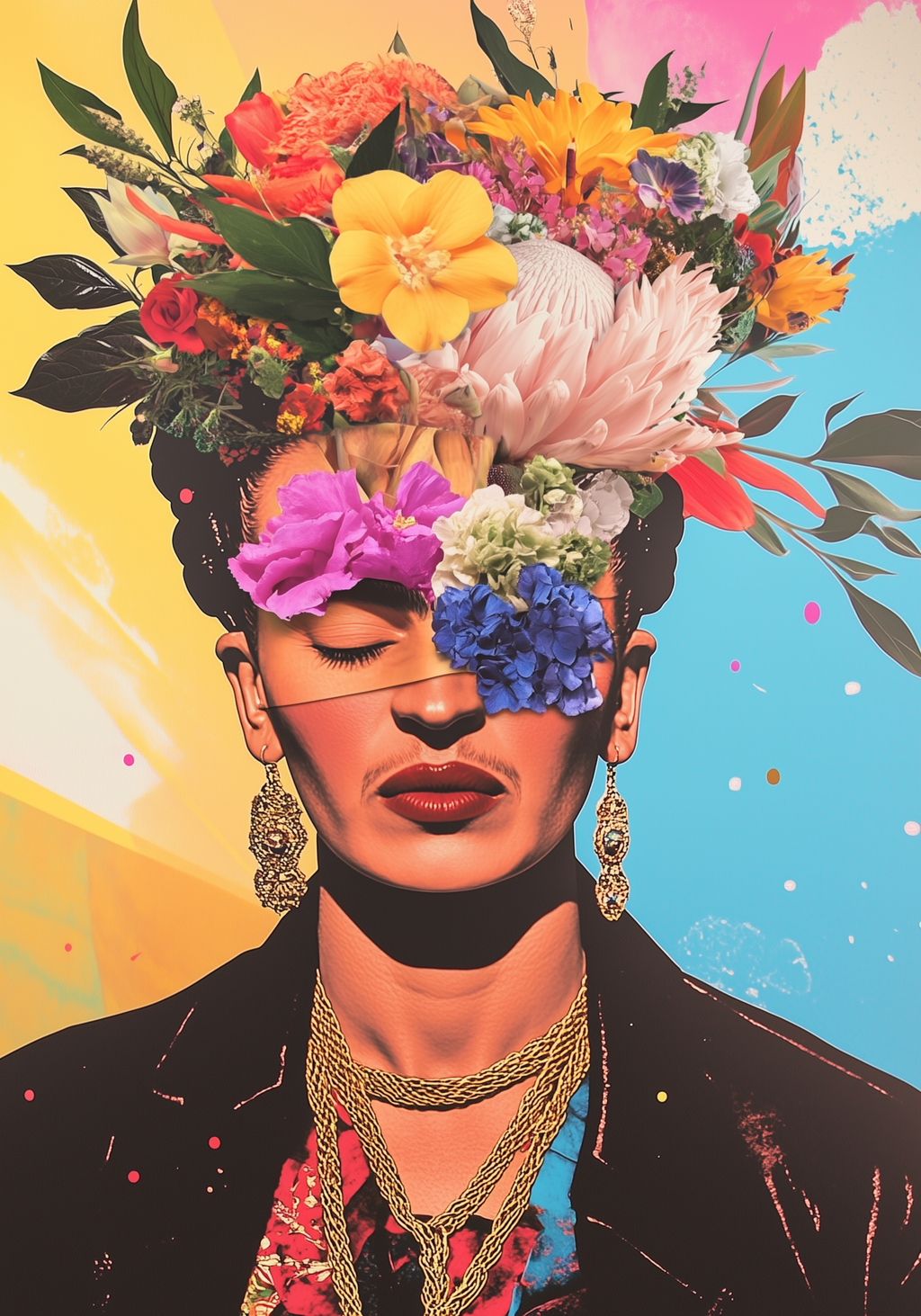 Floral Frida Kahlo Portrait Poster