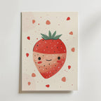 The no-9 features a cute illustration of a smiling strawberry with cartoon eyes and cheeks on a light background, surrounded by small red strawberry seeds and shapes.