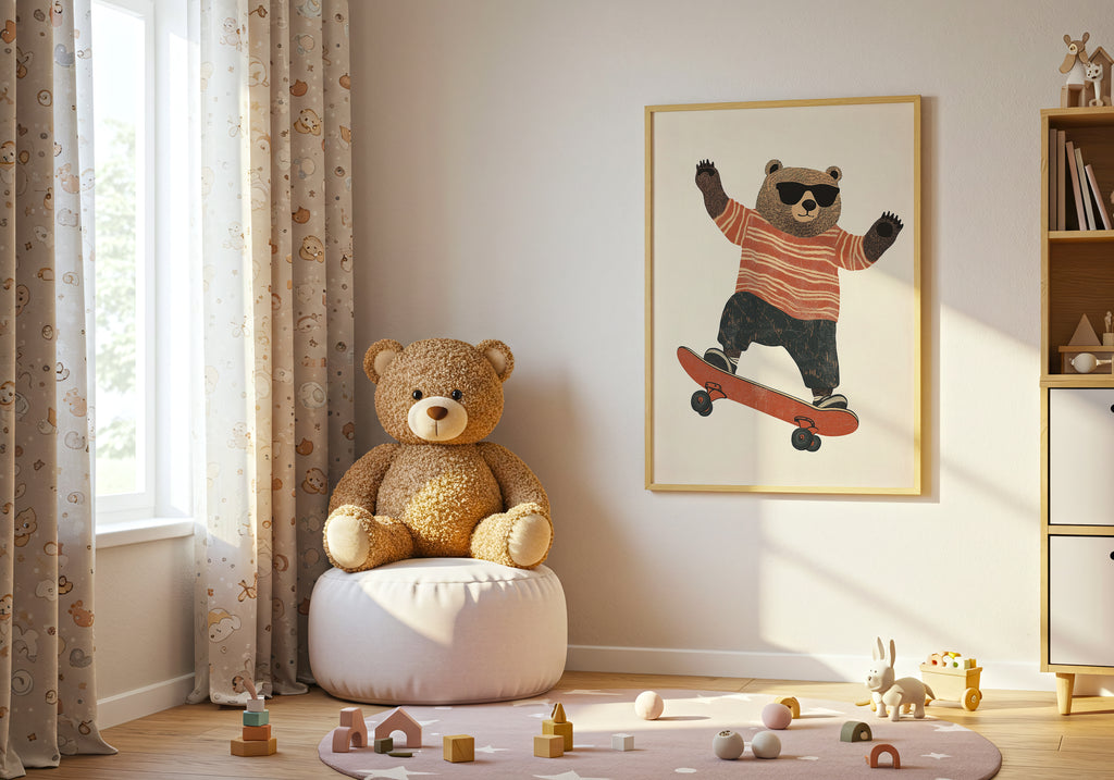 Cool Bear on Skateboard Poster