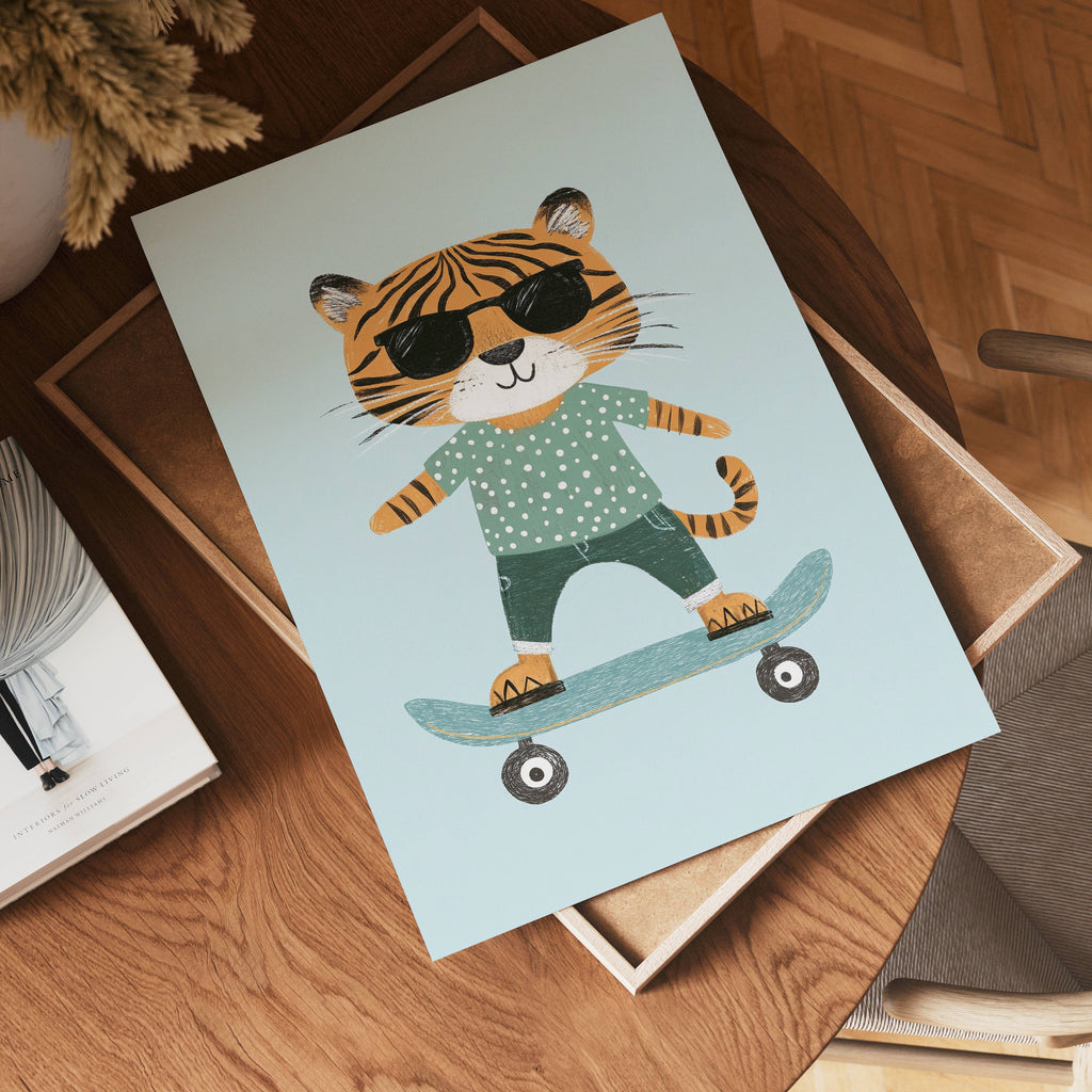 Cool Tiger on Skateboard Poster