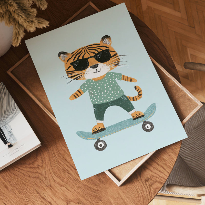 Cool Tiger on Skateboard Poster