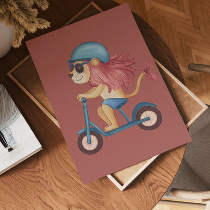 Cool Lion on Wheels Poster