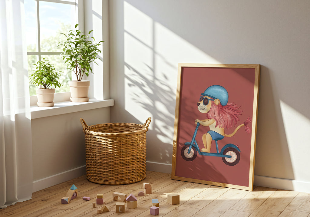 Cool Lion on Wheels Poster