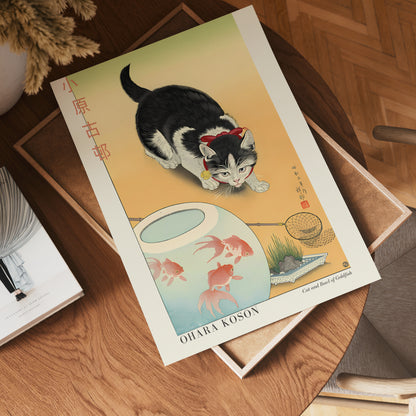 Cat and Bowl of Goldfish Ohara Koson Poster