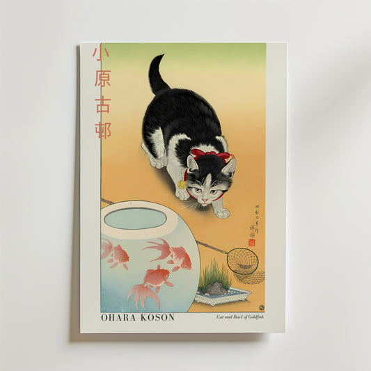 Cat and Bowl of Goldfish Ohara Koson Poster