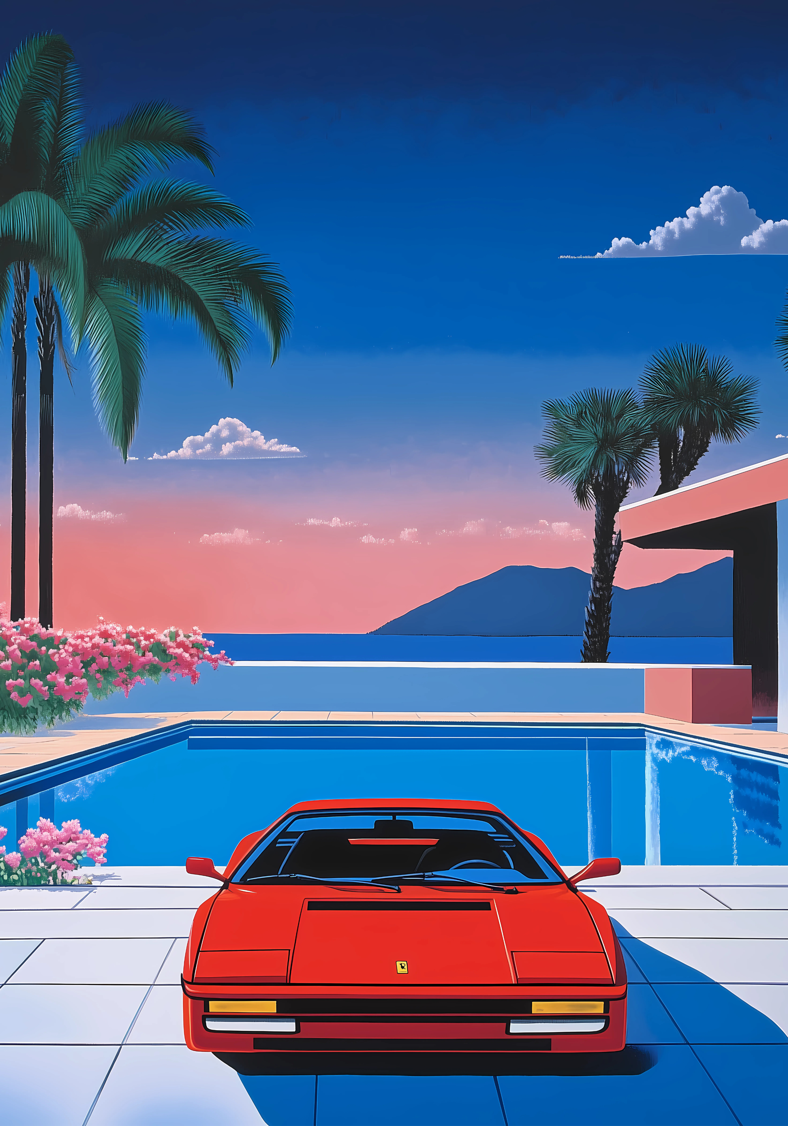 Retro 80s Ferrari Hiroshi Poster