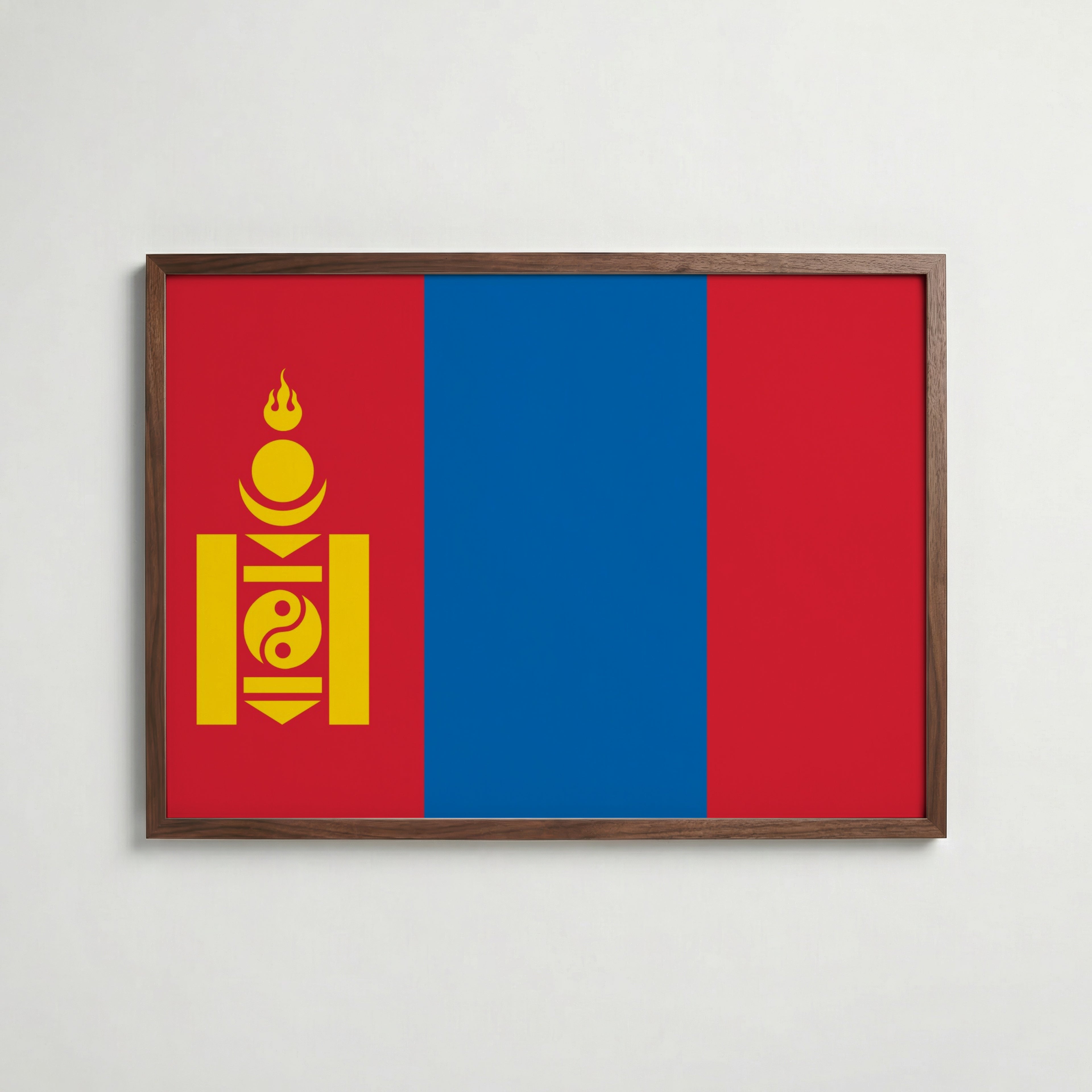 Mongolia National Flag Poster i valnötsram – varm konstaffisch för hemmet från Bozetto