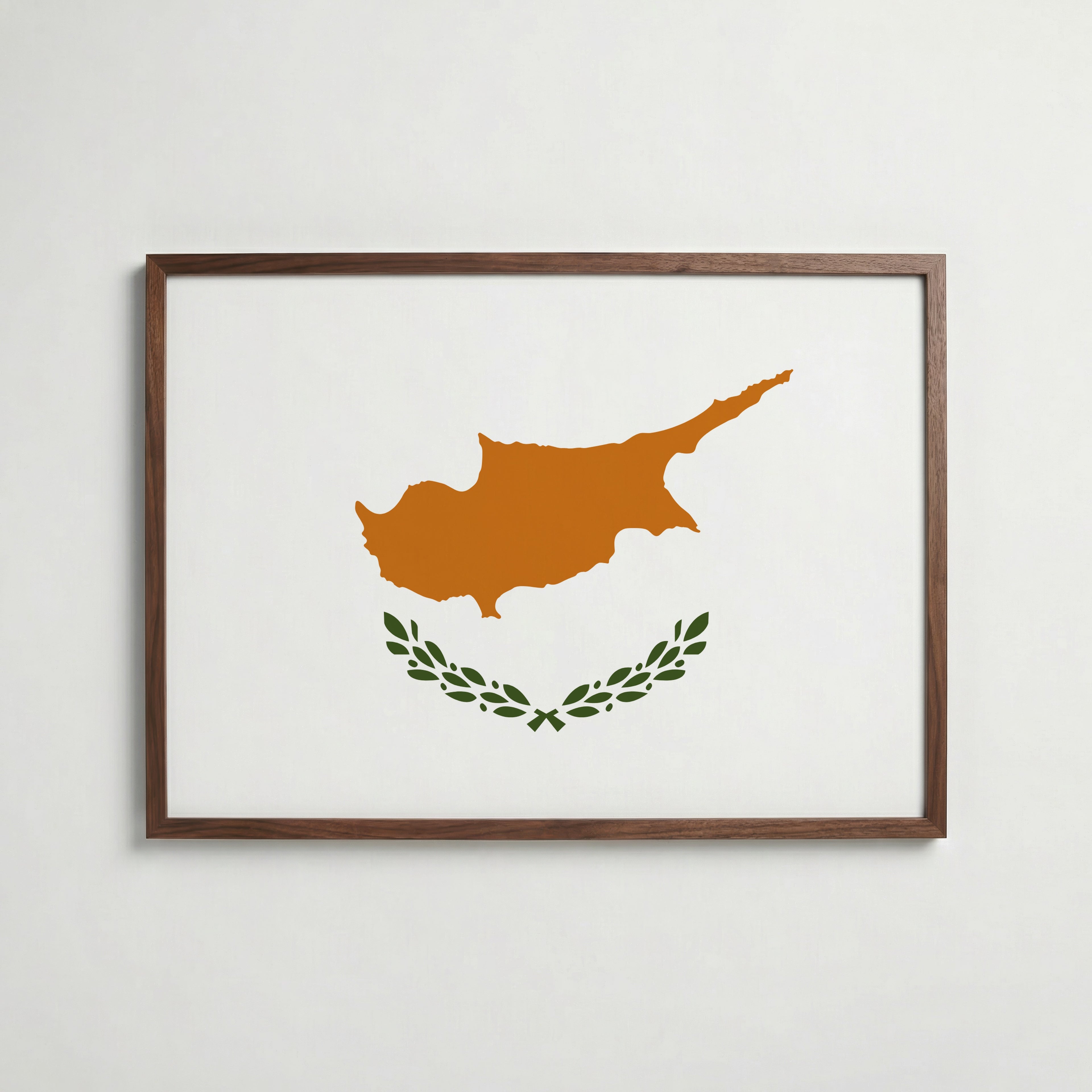 Cyprus National Flag Poster i valnötsram – varm konstaffisch för hemmet från Bozetto