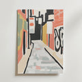 Denna abstrakta konst inspirerad av Bozettos Backstreet Geometry Poster avbildar en livlig stadsgränd med djärva penseldrag, färgglada byggnader och stor graffiti på premiumpapper med en lyxigt matt yta.