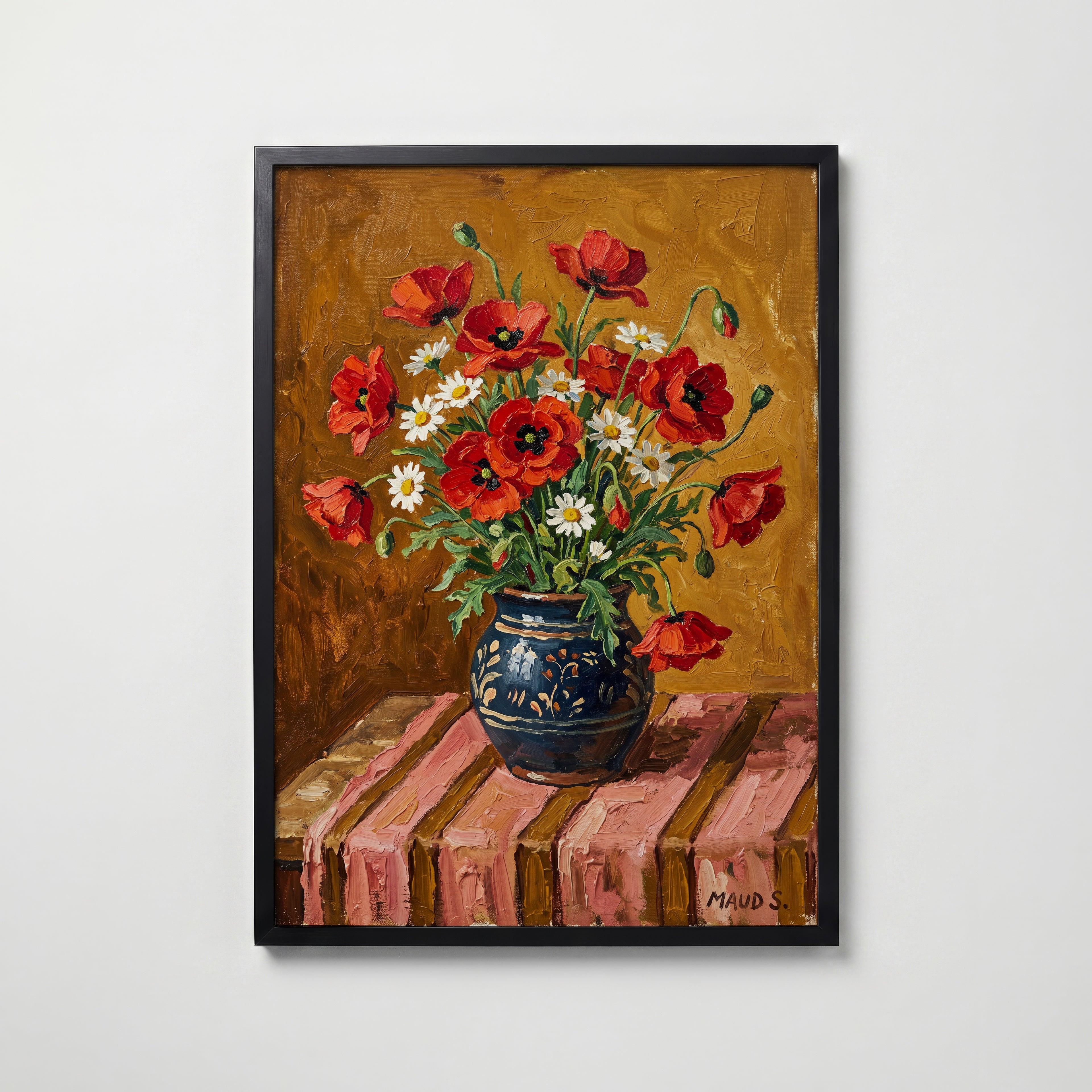 Vallmo Stilleben Poster – svart ram