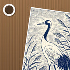 Blue Crane Linocut Poster – närbild på papper