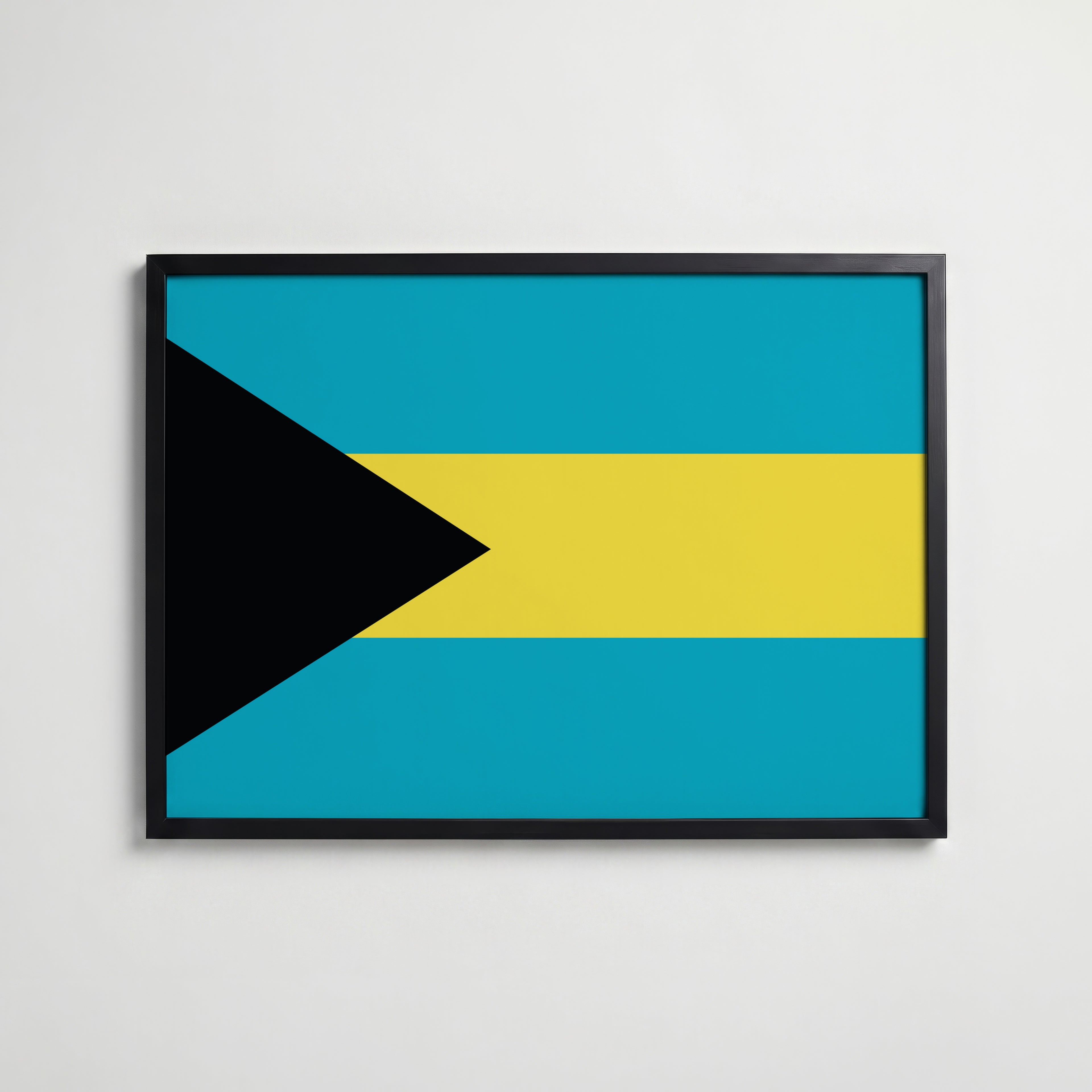 Bahamas National Flag Poster i svart ram – stilren konsttryck som väggdekor från Bozetto