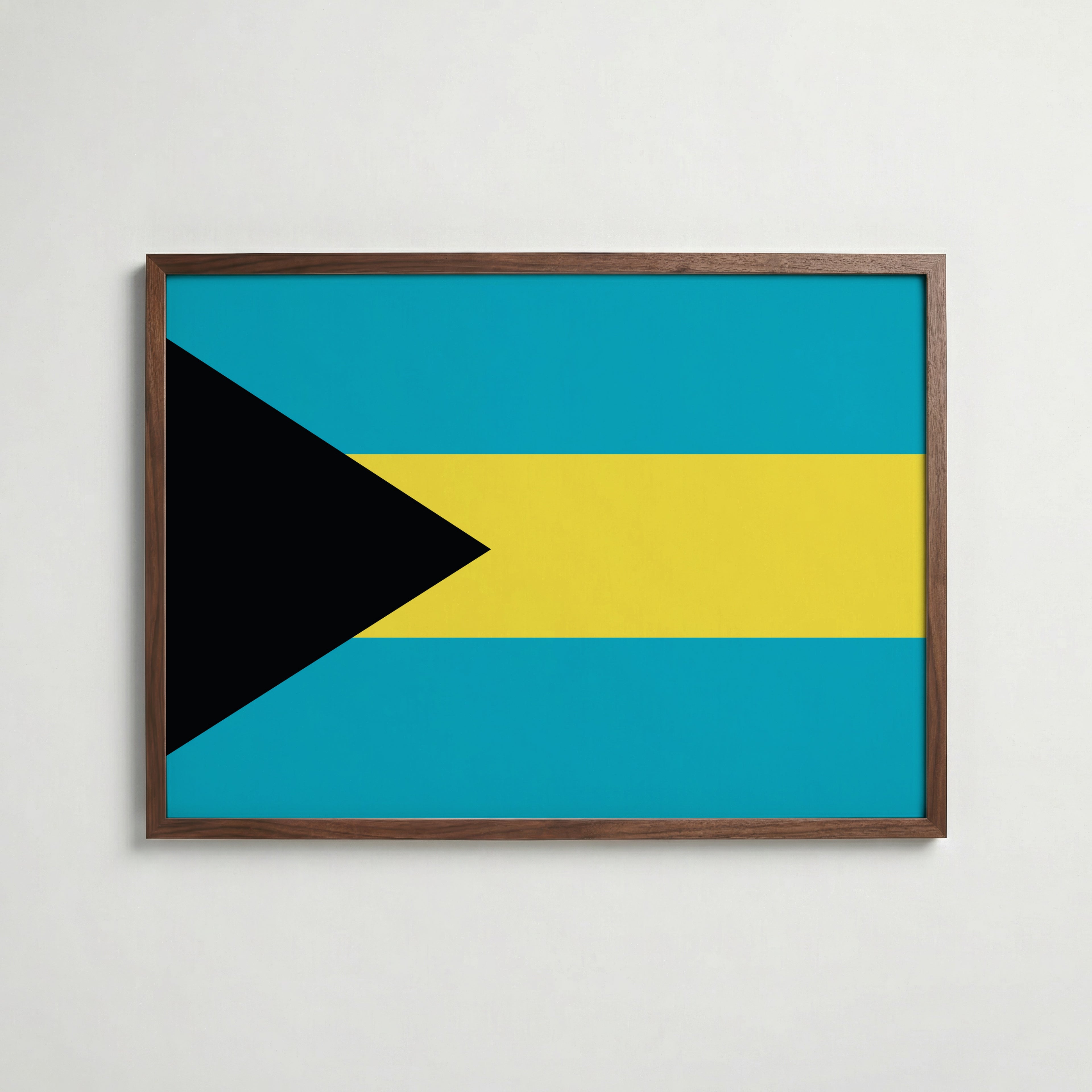 Bahamas National Flag Poster i valnötsram – varm konstaffisch för hemmet från Bozetto