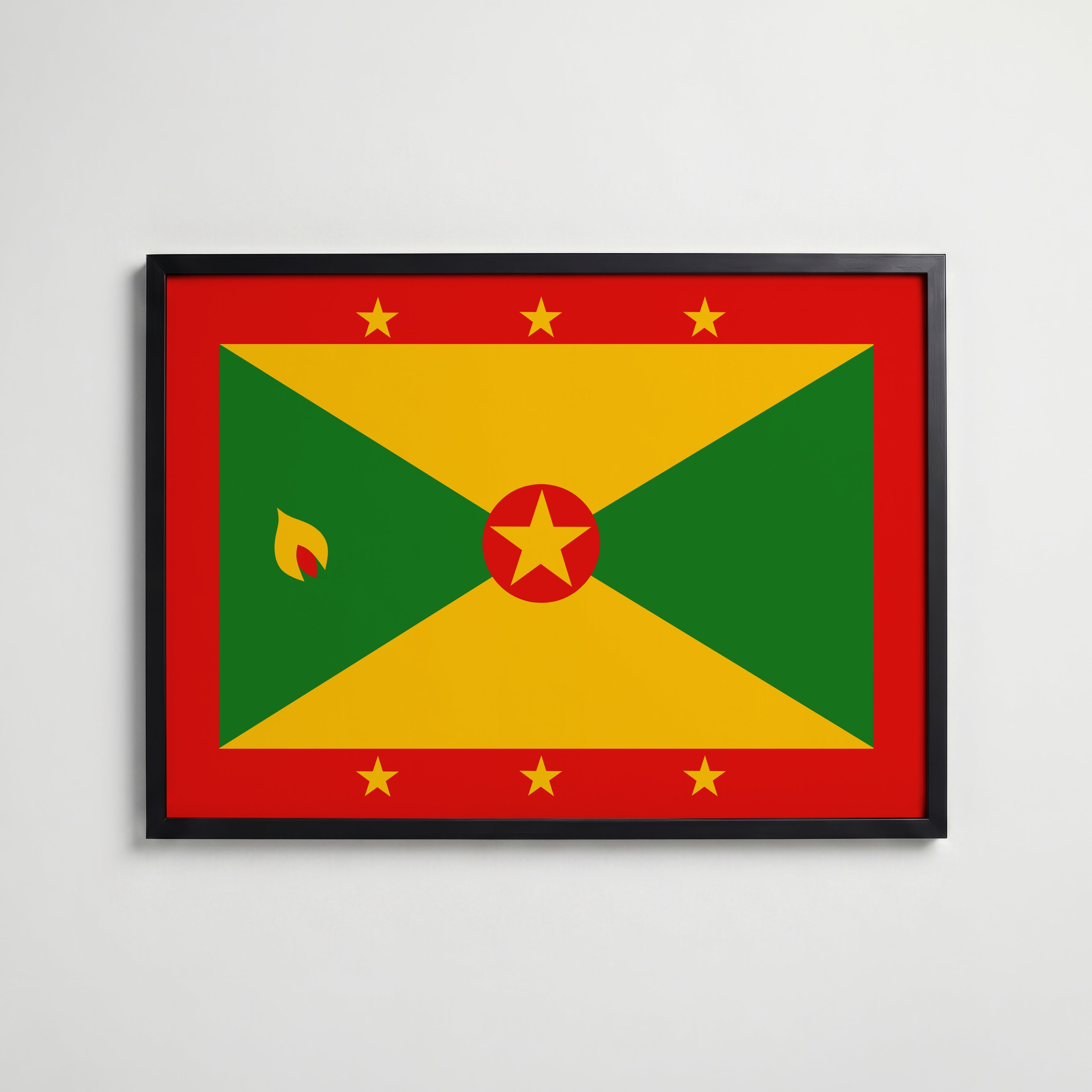 Grenada National Flag Poster i svart ram – stilren konsttryck som väggdekor från Bozetto