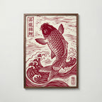 Red Koi Linocut Poster – valnötsram