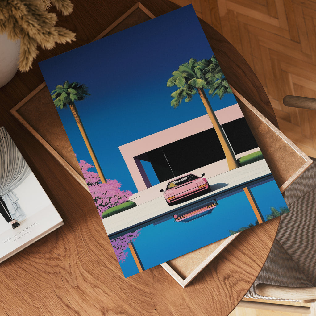 Rose Sportscar Hiroshi Retro Poster