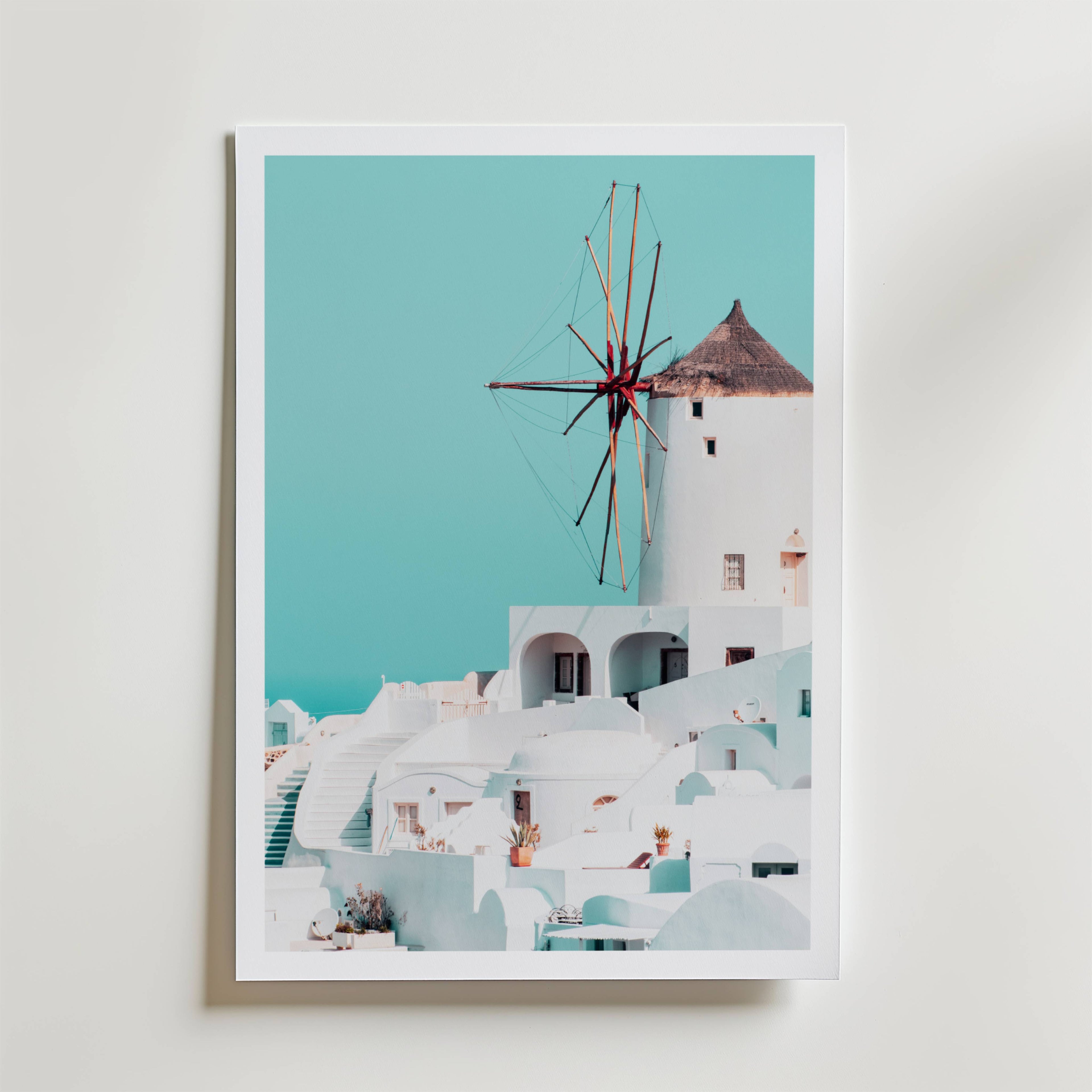 Santorini Windmill Poster