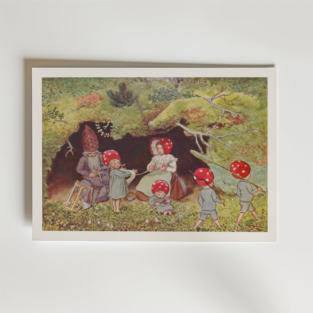 Elsa Beskow Tomtebobarnen vid Jordhålan Poster – En förtrollande illustration från Elsa Beskows älskade sagovärld där Tomtebo