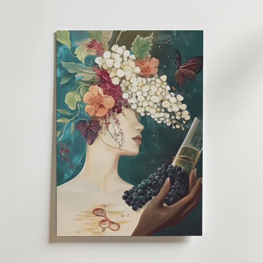 Blomsterkunst med sommerfugle og druer Plakat