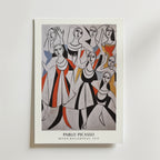 Bozetto "Picasso Geometry Of Grace Poster" föreställer abstrakta, stiliserade ballerinor med långsträckta lemmar och geometriska former i svarta, vita, röda, gula och grå toner. Inspirerad av Picassos balettkonstverk från 1919.