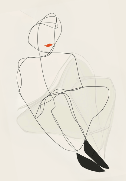 Red Lips Line Woman Poster