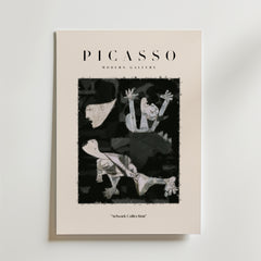 En minimalistisk svartvit Picasso Emotional Cubism Poster by Bozetto, med "Picasso Modern Gallery" upptill och "Artwork Collection" nedtill, mot en ljus bakgrund i abstrakt stil.