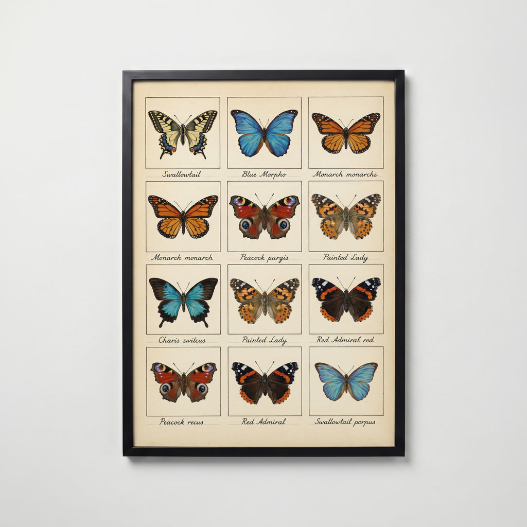 Butterfly Grid Poster – svart ram