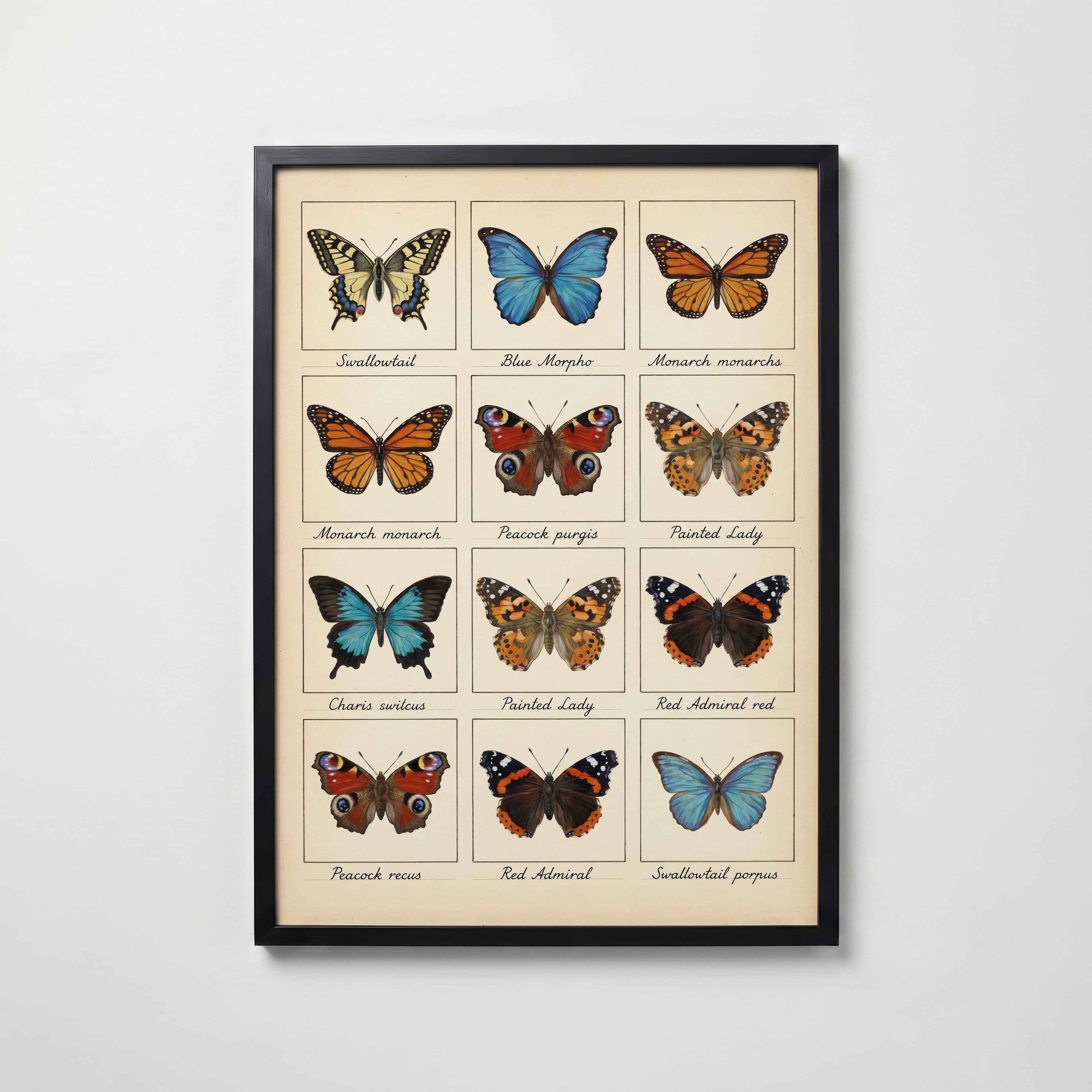 Butterfly Grid Poster – svart ram