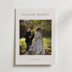 Claude Monet Lunch On The Grass Poster från Bozetto har "Claude Monet" i fet stil ovanför en solbelyst utomhusscen. Affischen är tryckt på premiumpapper med matt yta och bildtexten lyder: Lunch på gräset, 1865.