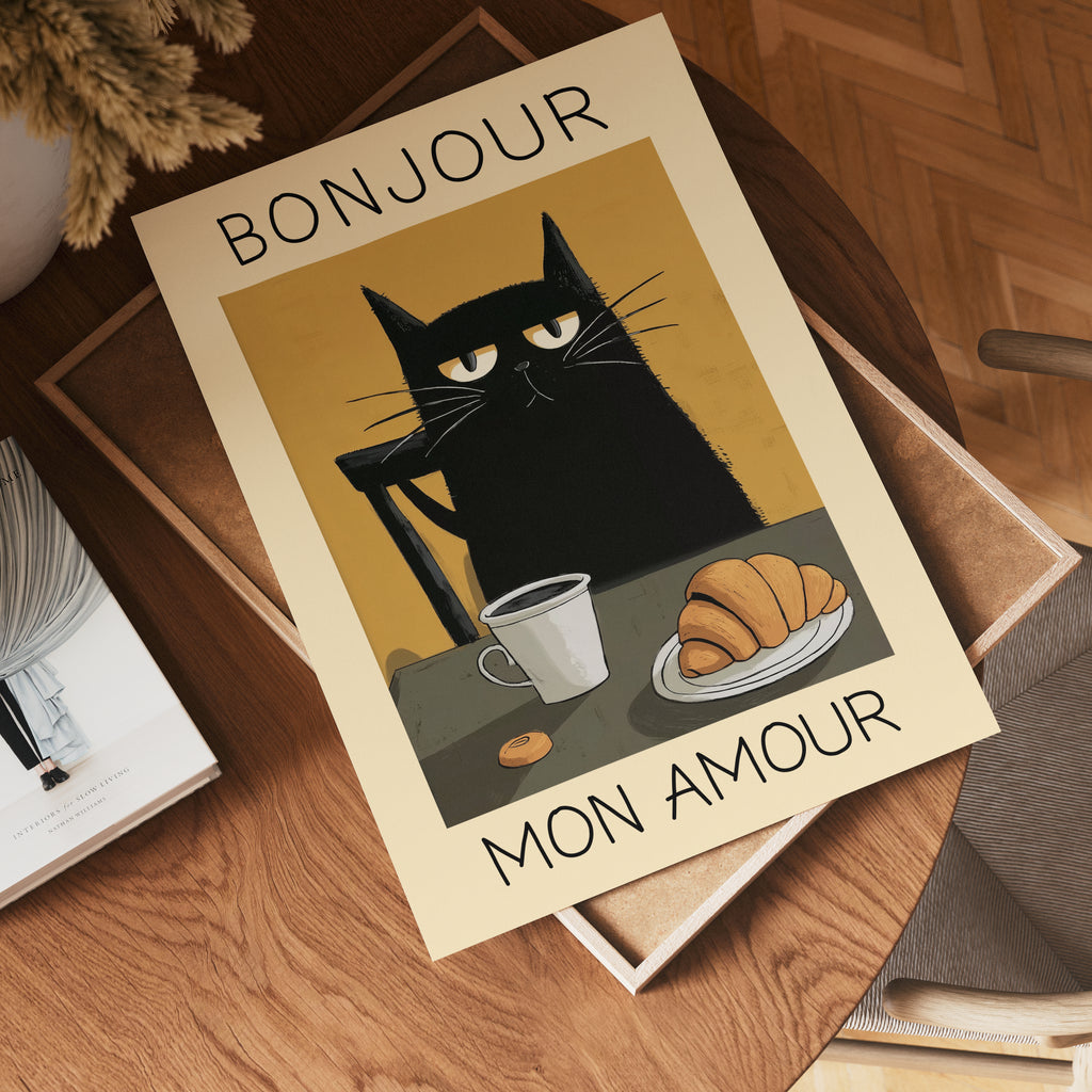 Parisian Cat Breakfast Poster