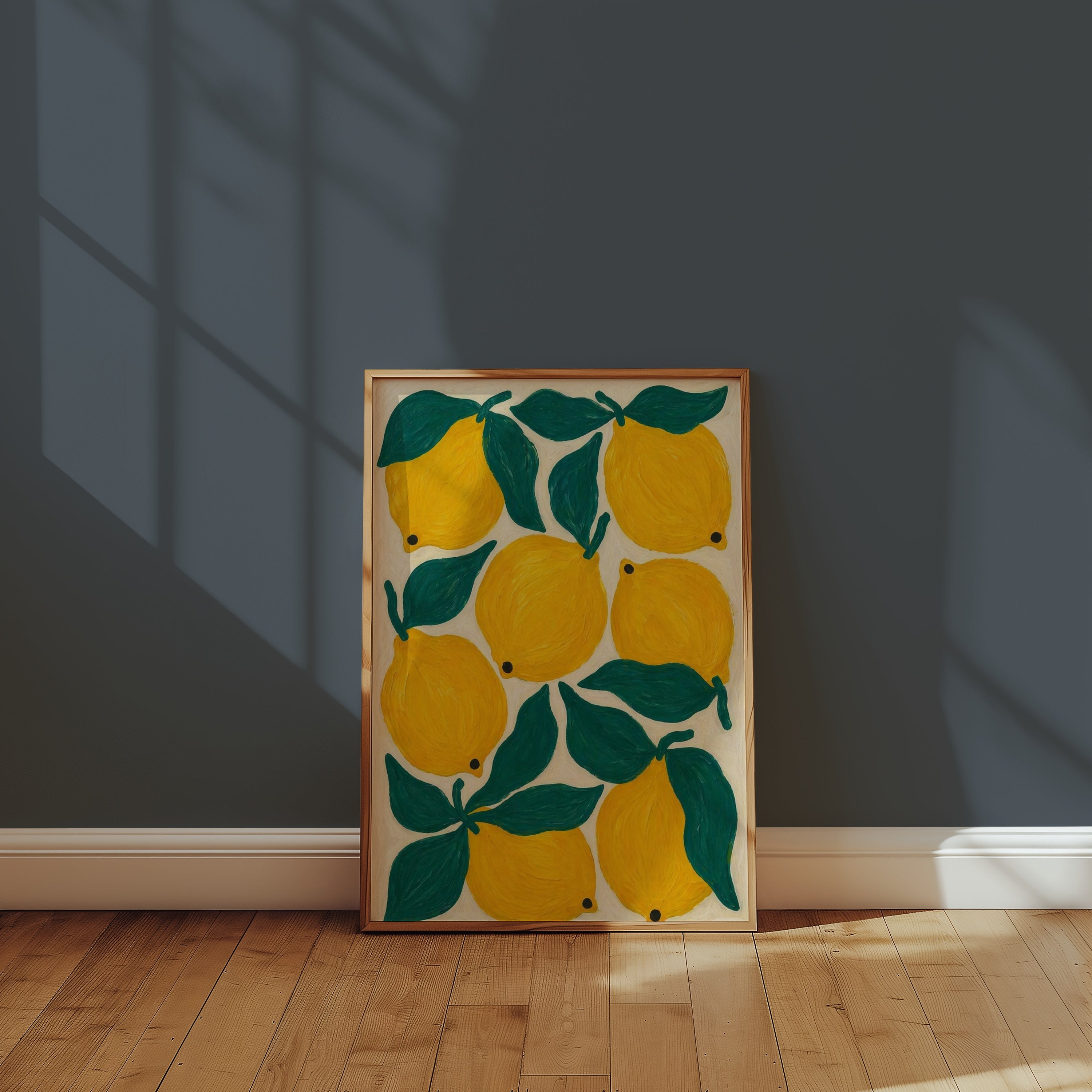 Sunny Lemons affisch i ljust minimalistiskt vardagsrum – köp enkelt hos Bozetto i hög kvalitet