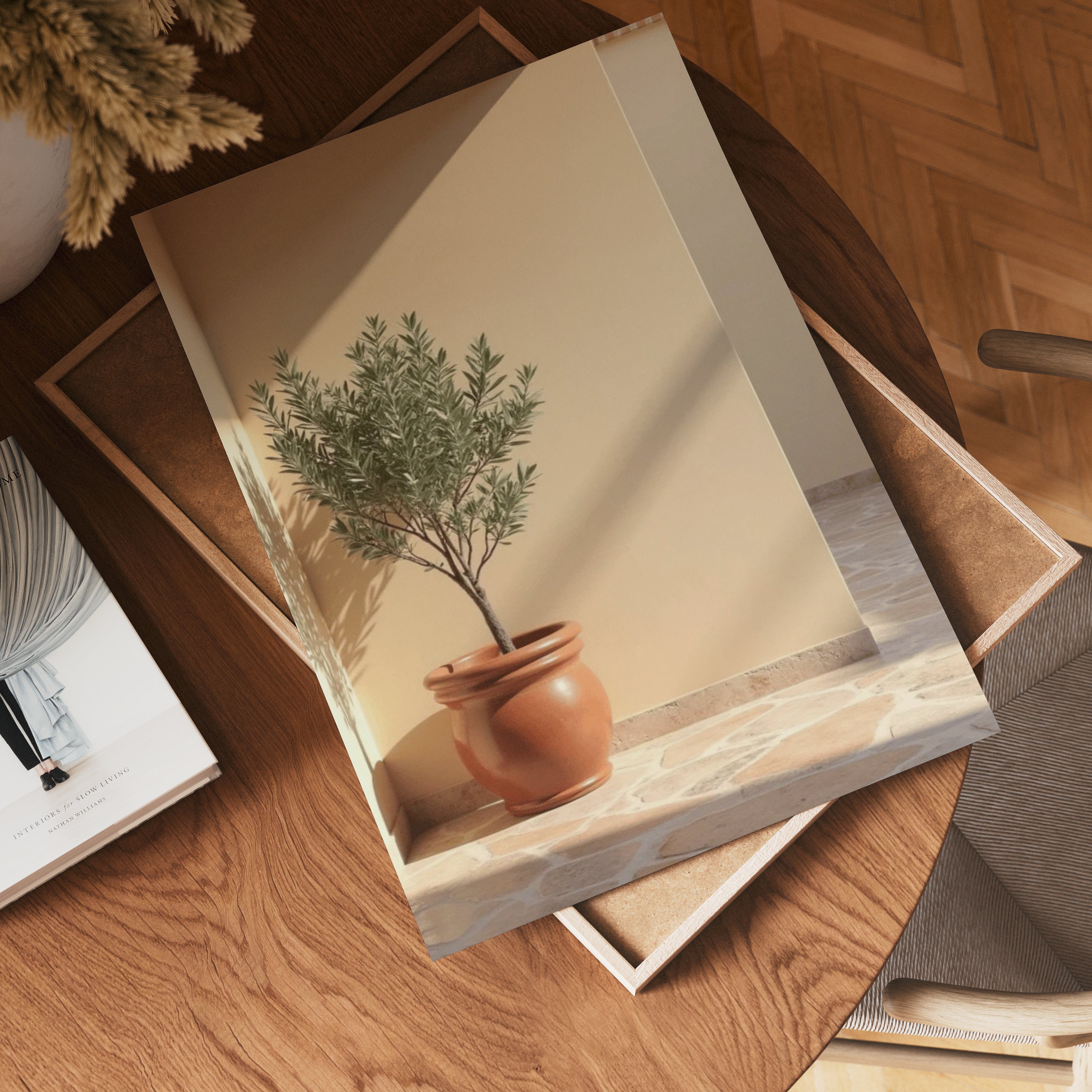 Terracotta planter with olive tree poster