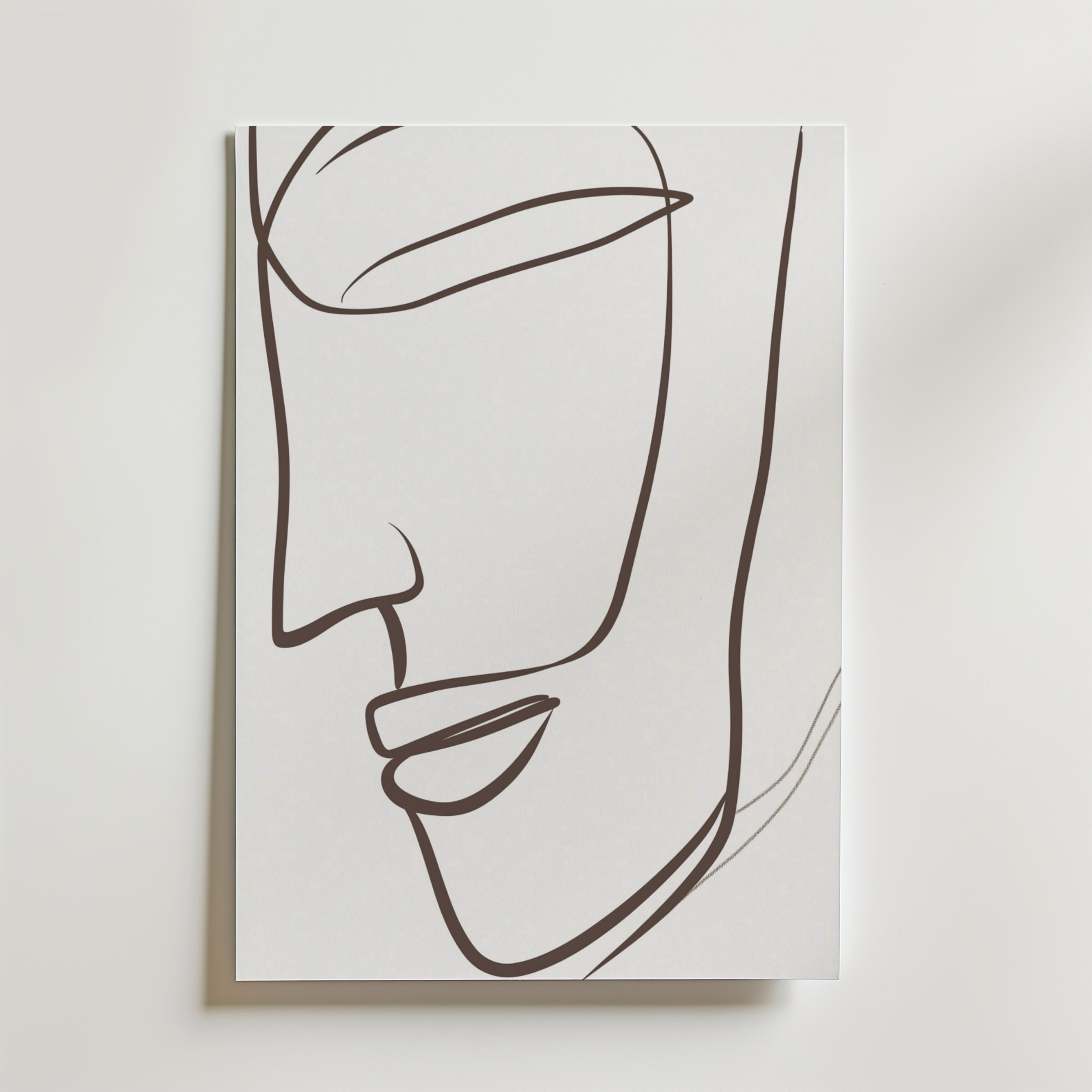 Silent Grace Poster by Bozetto har minimalistiska linjer av en mänsklig sidoprofil i flödande svart på vitt premiumpapper, vilket skapar ett elegant, tidlöst konstverk.