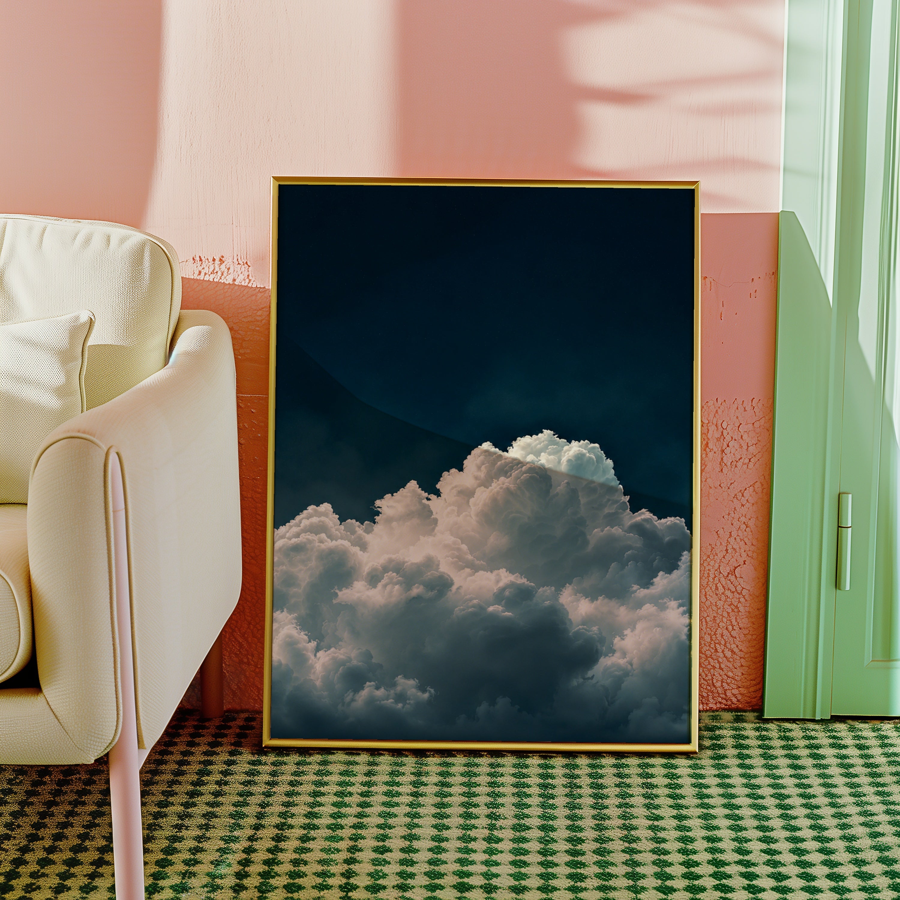 Cloud Bloom affisch i ljust minimalistiskt vardagsrum – köp enkelt hos Bozetto i hög kvalitet
