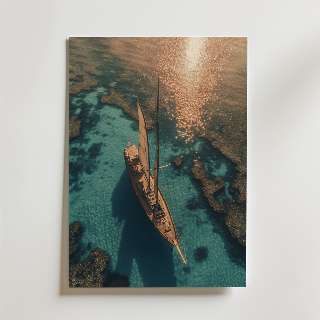 Upplev skönheten av en segelbåt som glider över turkost vatten med Bozettos Turquoise Sea No.2 Poster, med högkvalitativ finish för fantastiska detaljer och vibrerande färger som ger liv åt denna havsscen.